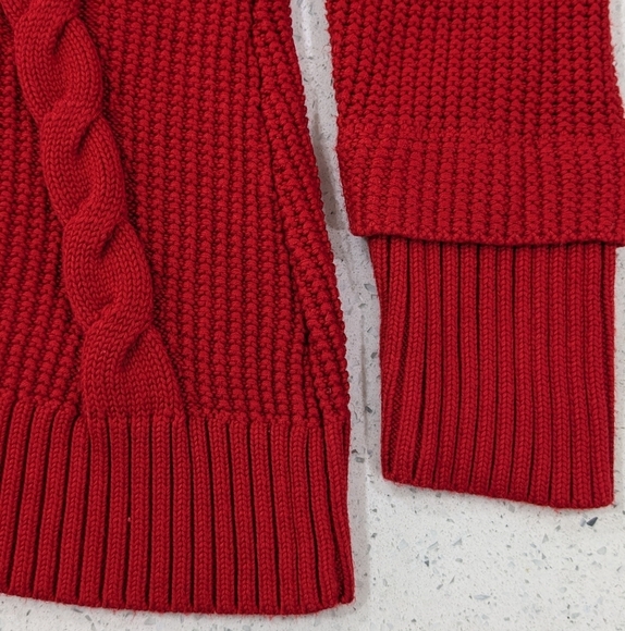 Calvin Klein Women Red Cable Knit Pullover Sweater Turtleneck Cowl Neck Winter M - Picture 5 of 6